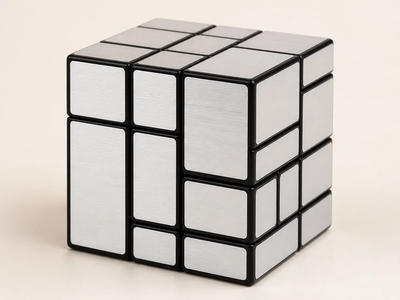 קוביית Mirror Cube כסופה בתצלום מוצר מציאותי